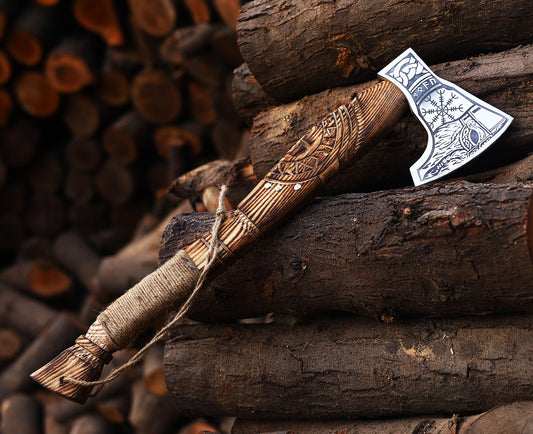 Viking Axe Custom Handmade Carbon Steel Rose Wood Handle-Gift For Special People