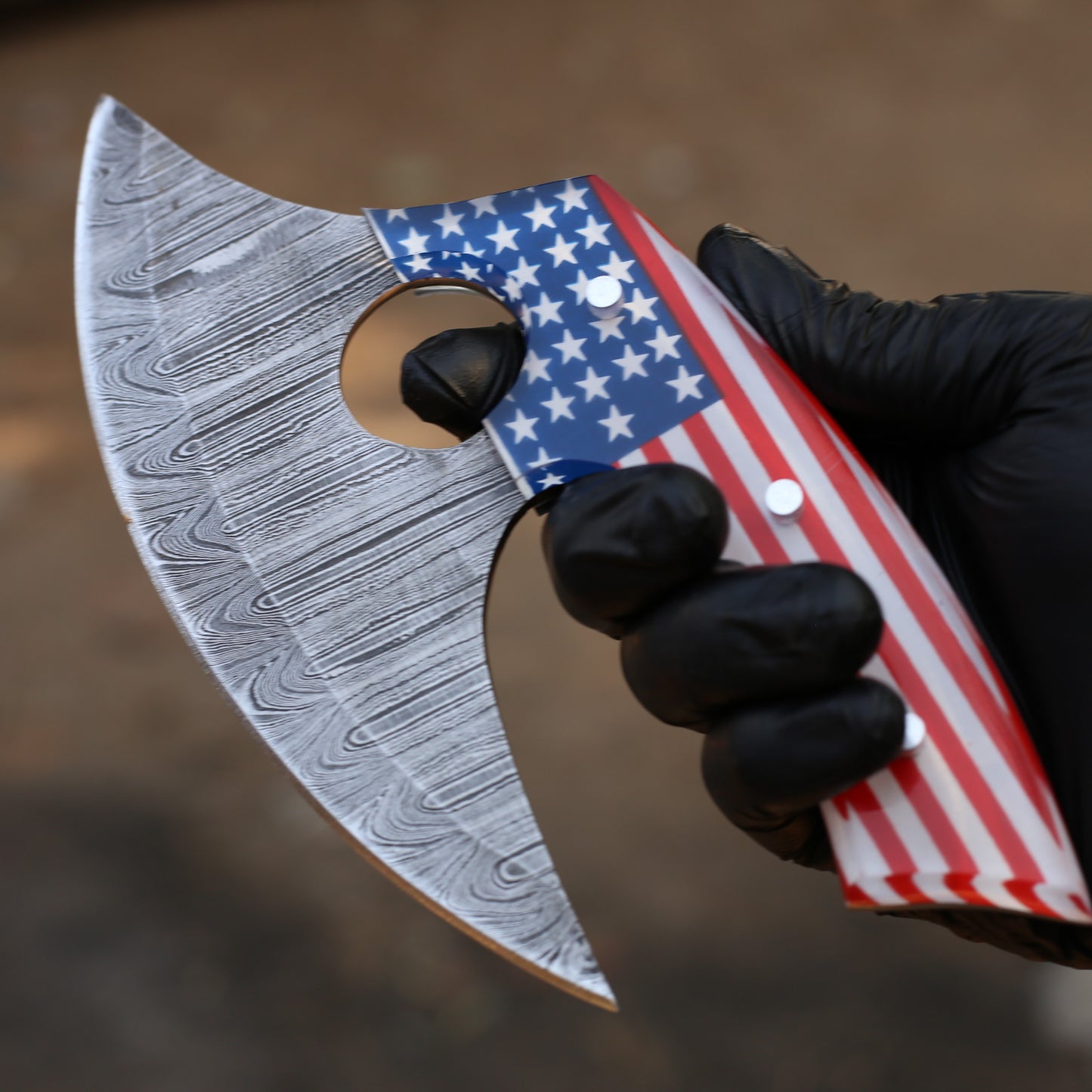 Hand Forged Damascus Steel Professional Alaskan Ulu Knife Handmade American Flag Print Kitchen Pizza Cutter for Chefs No reviews yet