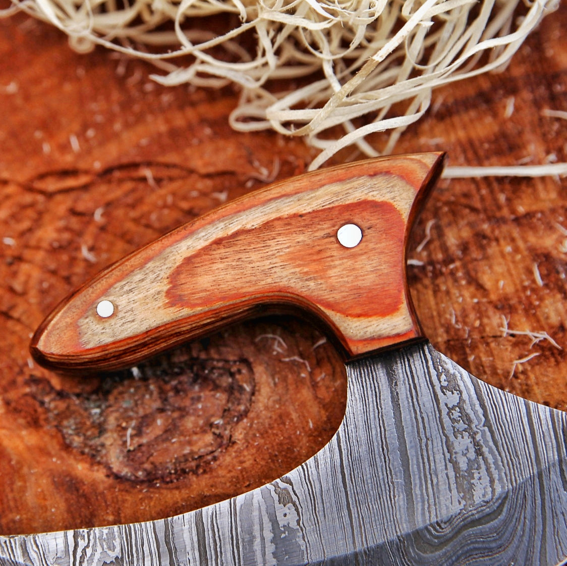 Damascus Steel Ulu Knife with Pakka Wood Handle – 6.75" Handmade High-Quality Chopper