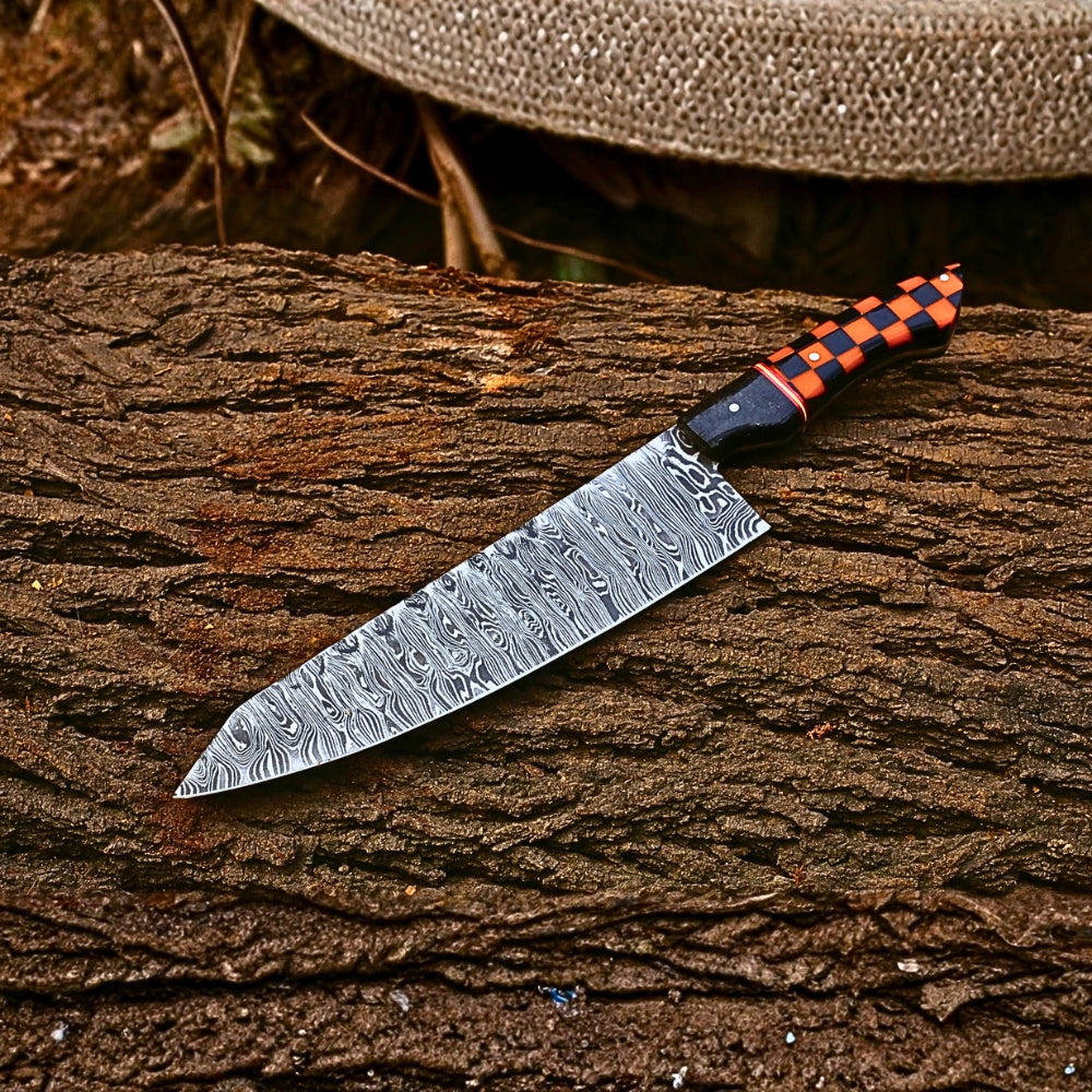 Handmade Damascus Chef Knife 13 Inch Overall | 8 Inch Damascus Blade | 5 Inch Acrylic & Micarta Handle | Razor Sharp Kitchen Knife