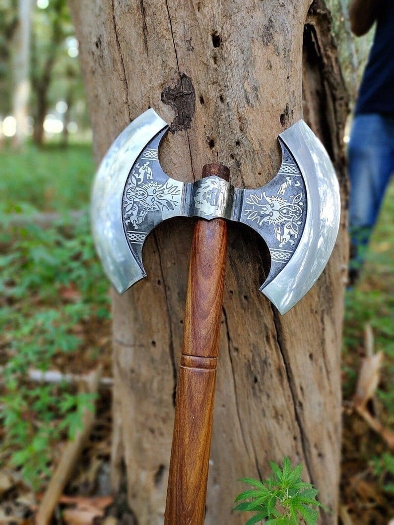 Handmade Medieval Viking Axe, Hand forged Double Head Axe Carbon Steel, Double head Axe with Rosewood Handle, Personalized Gift for Men.