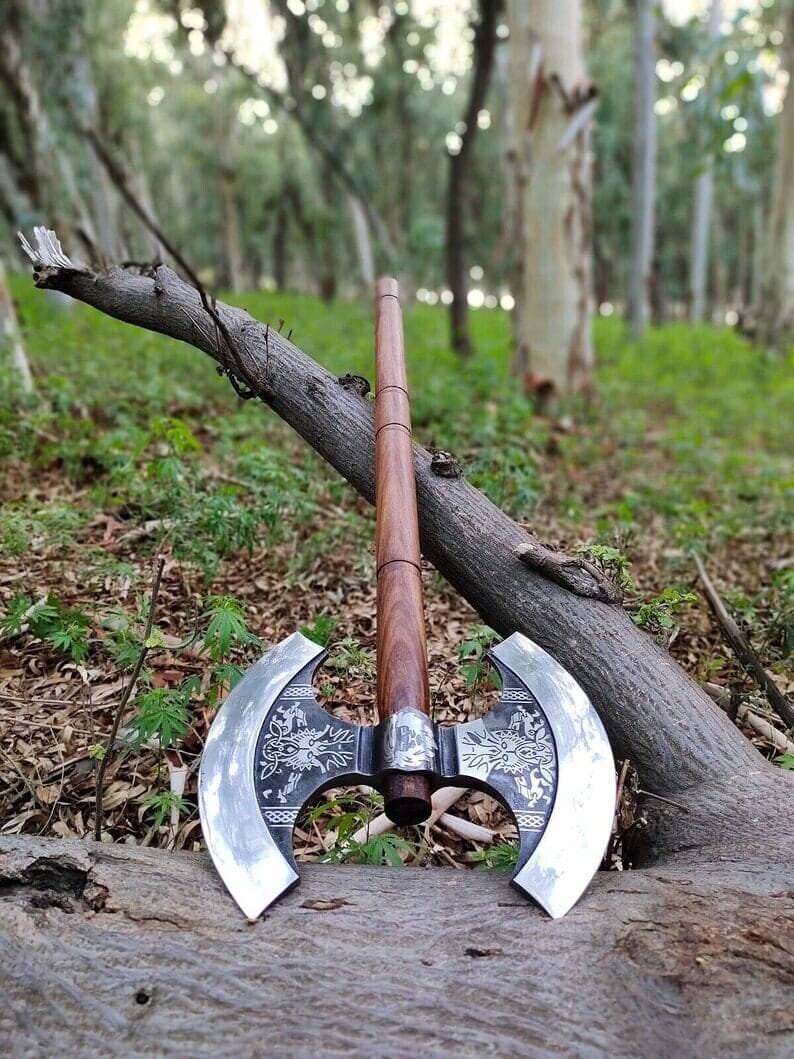 Handmade Medieval Viking Axe, Hand forged Double Head Axe Carbon Steel, Double head Axe with Rosewood Handle, Personalized Gift for Men.