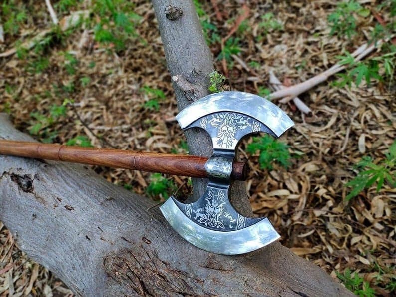 Handmade Medieval Viking Axe, Hand forged Double Head Axe Carbon Steel, Double head Axe with Rosewood Handle, Personalized Gift for Men.