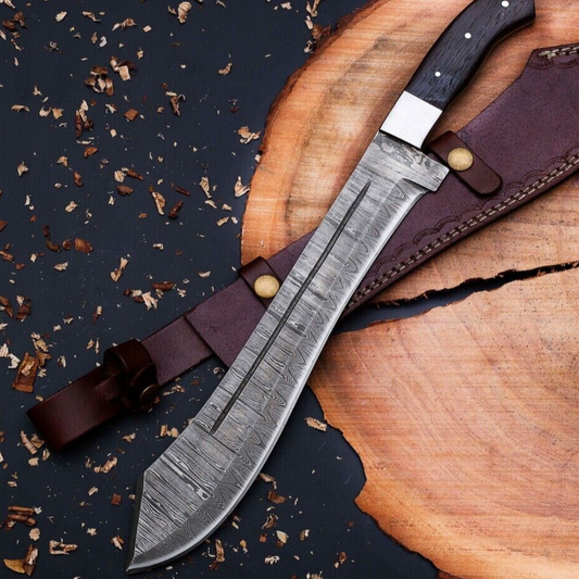Hand Forged Damascus Steel  MACHETE  Knife 18" , Custom Handmade Jungle Knife With Wenge Wood Handle