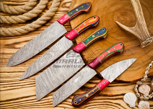 Handmae Damascus Steel Chef Knife Set 5 Pc